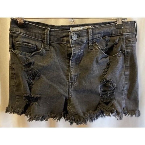 Mudd FLX Booty Shorty Shorts Women 9 28X2 High-Rise Black Distressed - Picture 1 of 10